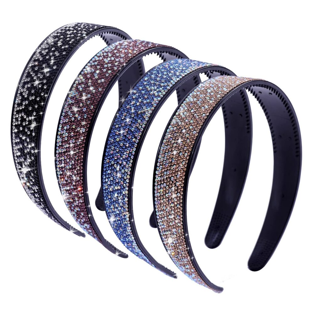 1375 Rhinestone Headbands Sparkly,4PCS Tie Dye Crystal Headband Non